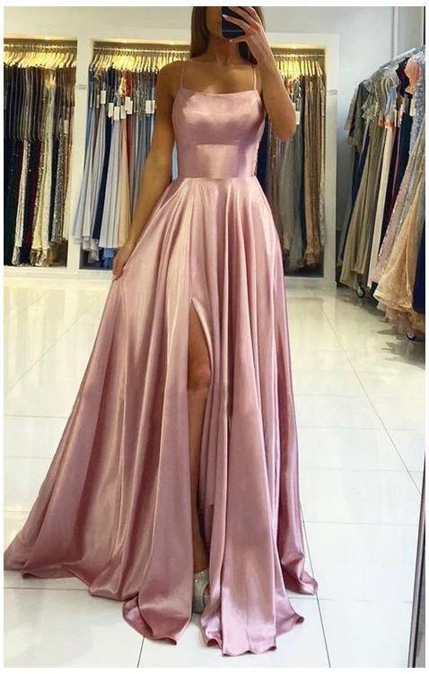 Simple Champagne Satin Long Prom Dress ...